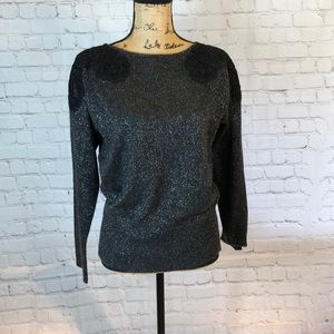 Elle Sweater Black & Silver Metallic Lace at Shoulder Small